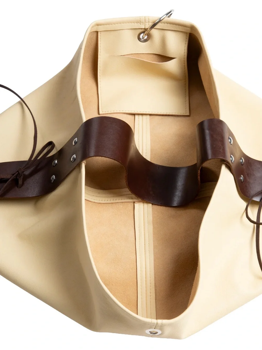Cream Leather Hobo Bag with Brown Strap